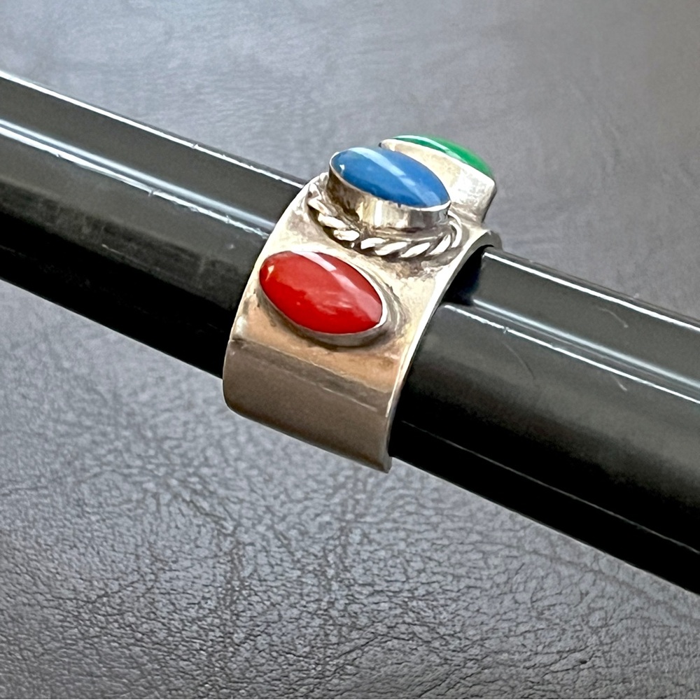 Vintage Taxco Mexico sterling silver multi stone chunky ring - Picture 7 of 11